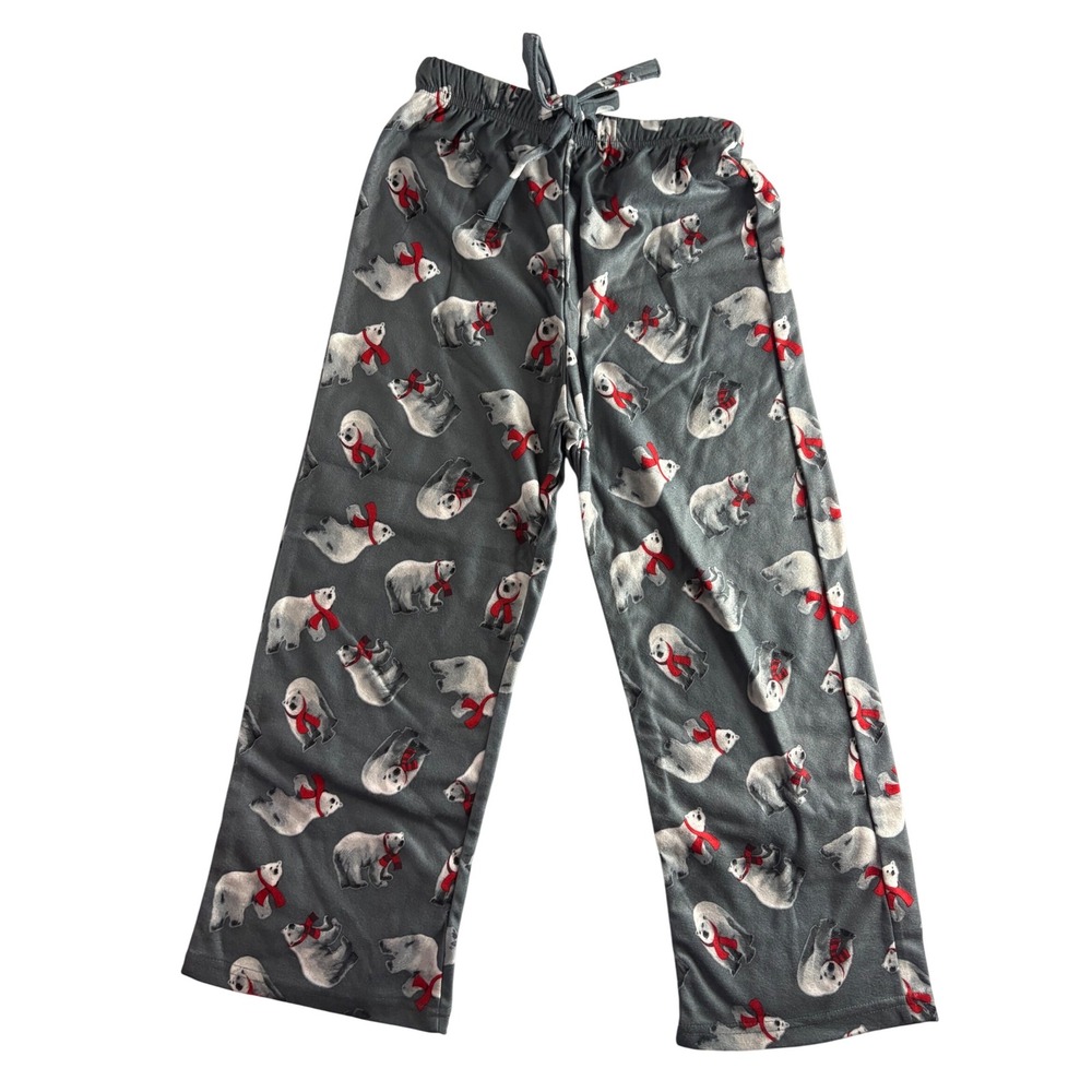 Winter Sonoma Polar Bear Pajama Pants Plush Sleepwear Kids Gray Holiday S (6/8)